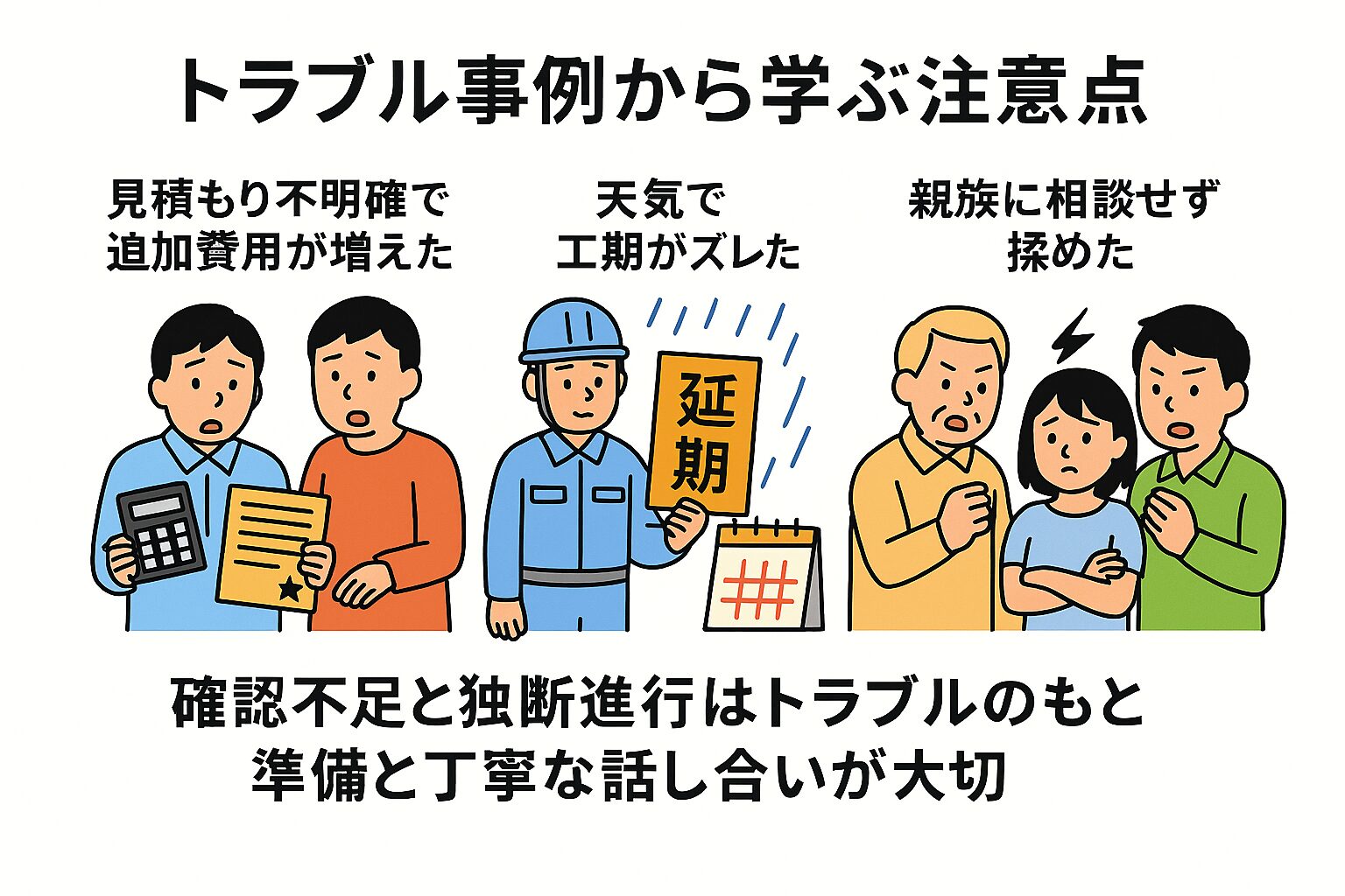 トラブル事例から学ぶ注意点の図解