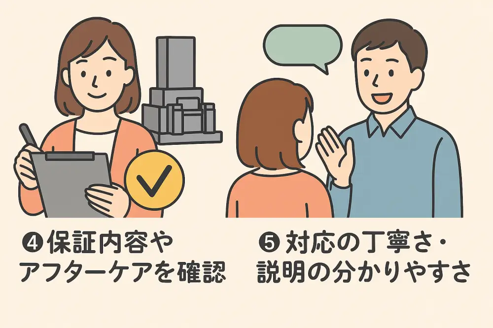 墓石購入の流れと石材店選びのポイント④・⑤の図解イラスト