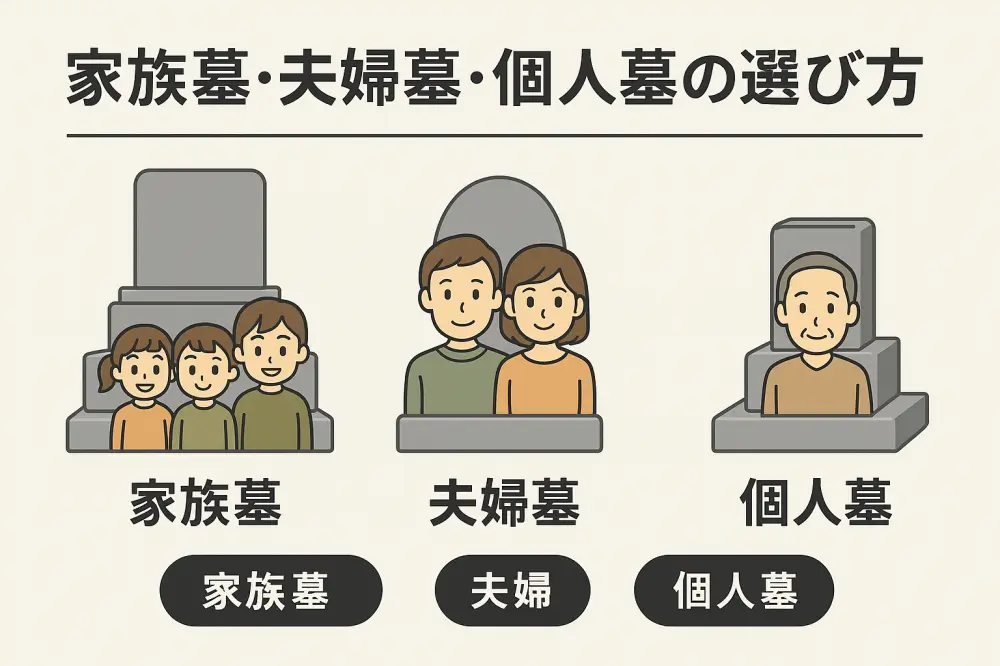 家族墓・夫婦墓・個人墓の選び方をイラストで説明する図解