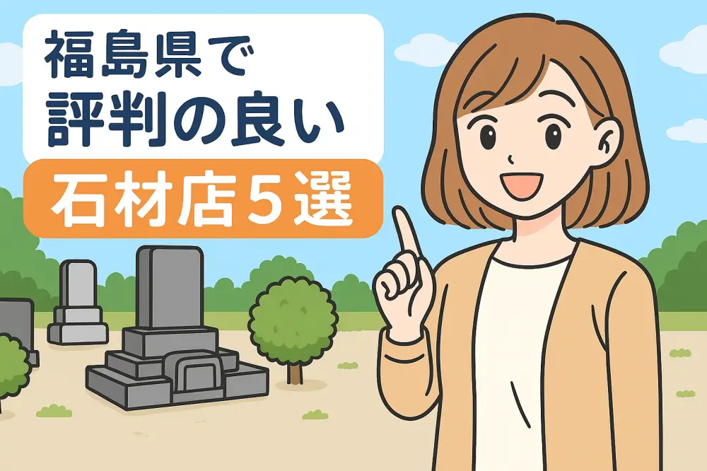 福島県で評判の良い石材店おすすめ5選を紹介する女性のイラスト