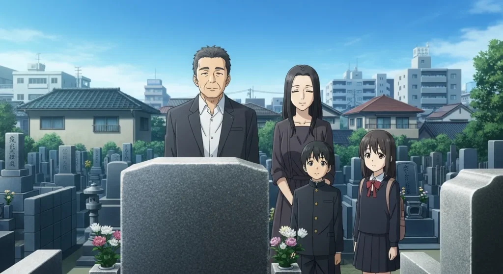 大阪の霊園で墓じまいを検討する家族のイメージ