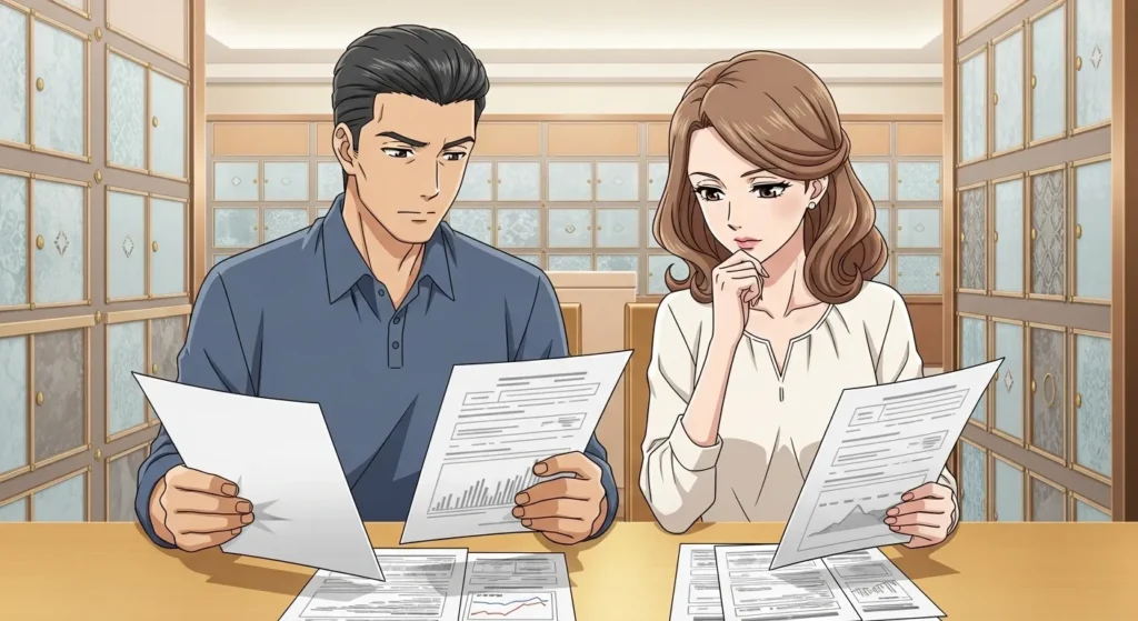 大阪の永代供養の費用相場や契約内容を比較検討する夫婦