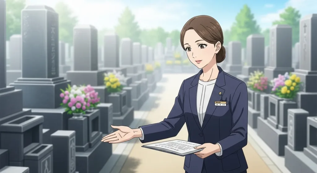 墓じまい後に大阪で永代供養へ移す流れを案内するスタッフのイメージ