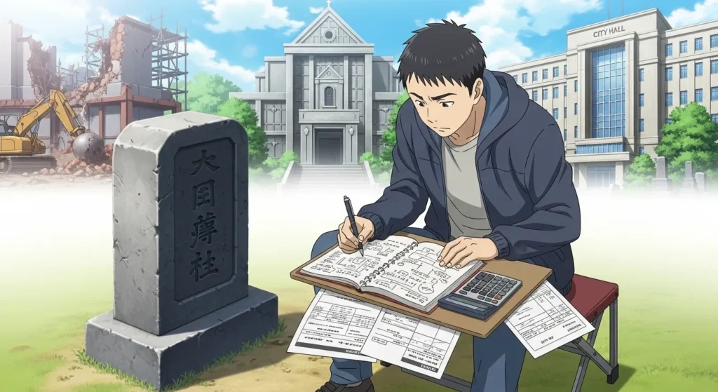 大阪の墓じまい費用の内訳を確認しながら手続きを進める男性