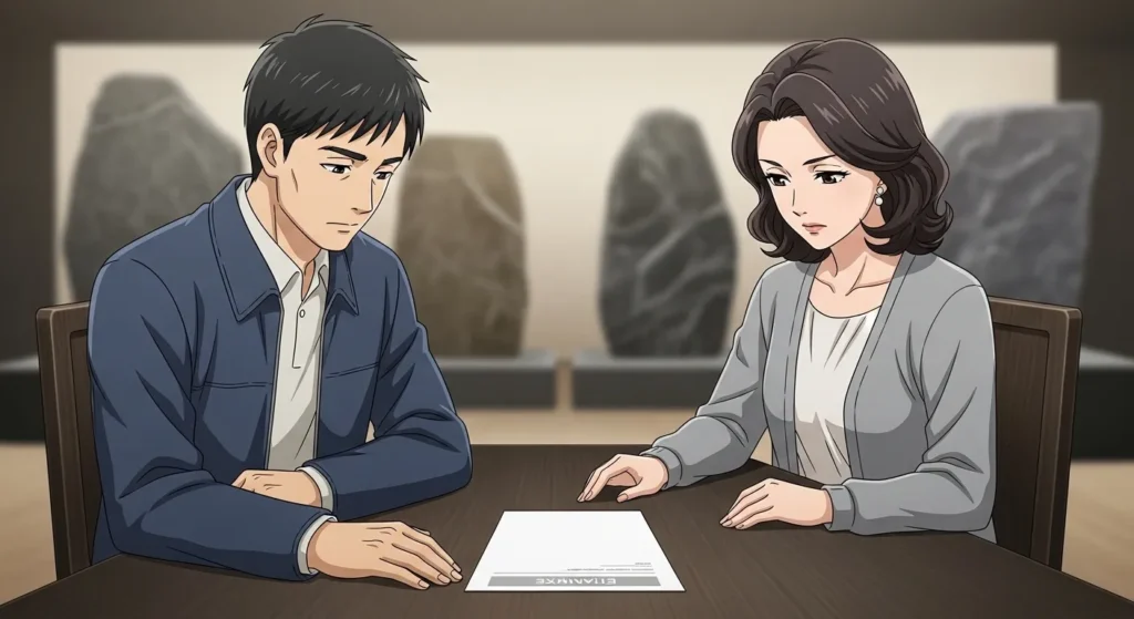 大阪で墓石建立の見積書を確認し費用を比較検討する様子